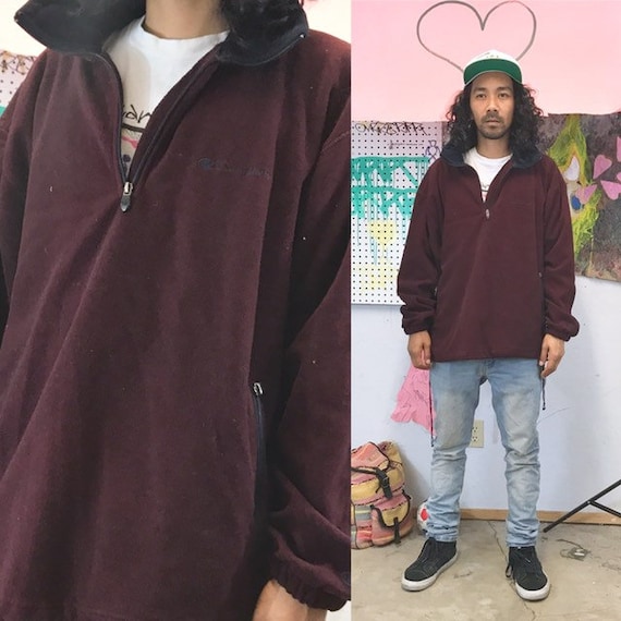 Vintage champion sweatshirt size xl fleece maroon burgundy 1990s 1980s quarter zip