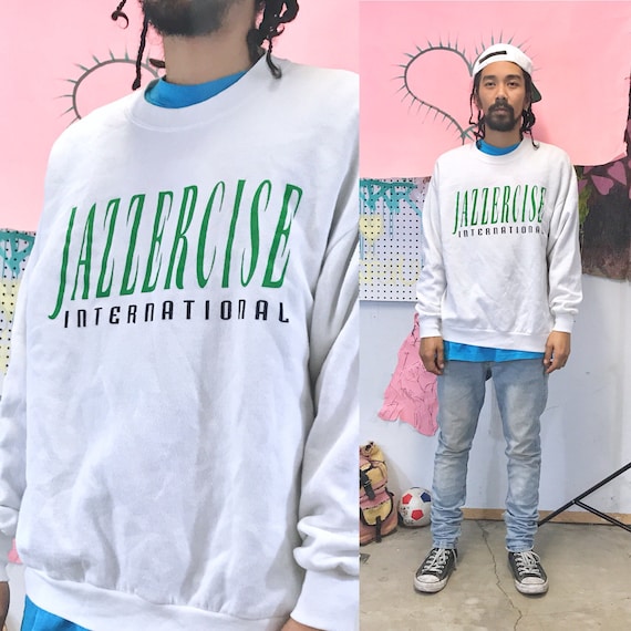 Vintage Oversized Jazzercise Pullover Sweatshirt Crewneck White XL 1990s 1980s