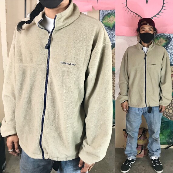 Vintage Timberland Tan Polyester Fleece Full Zip Large 1990s