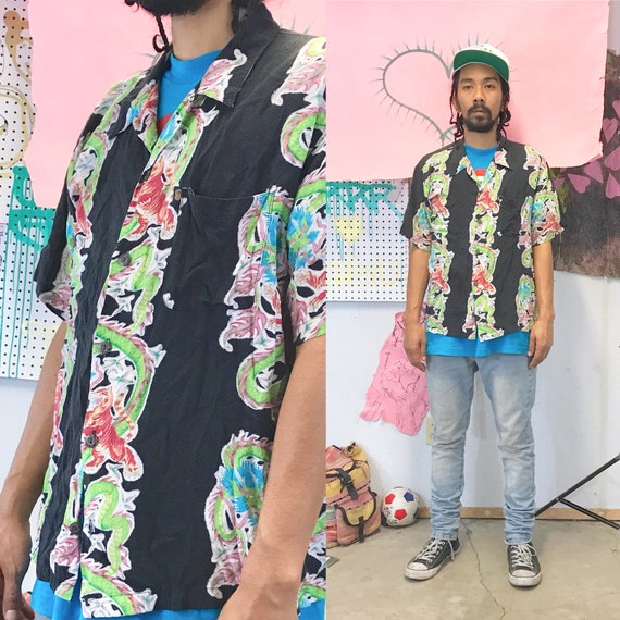Vintage casual shirt size medium dragon hawaiian shirt y2k guy fieri 1990s 1980s