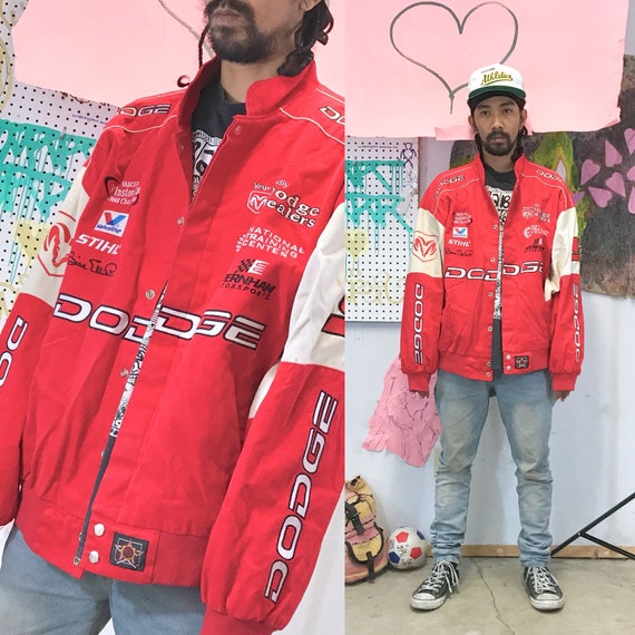 Vintage nascar racing jacket dodge motors red jacket size xxl 1990s y2k late 90's
