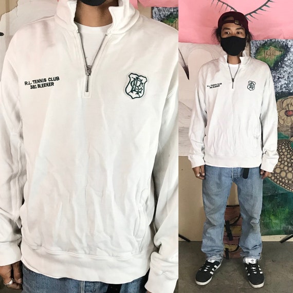 Vintage Polo Tennis Sweatshirt White XL 1/4 Zip Cotton 1990s 1980s