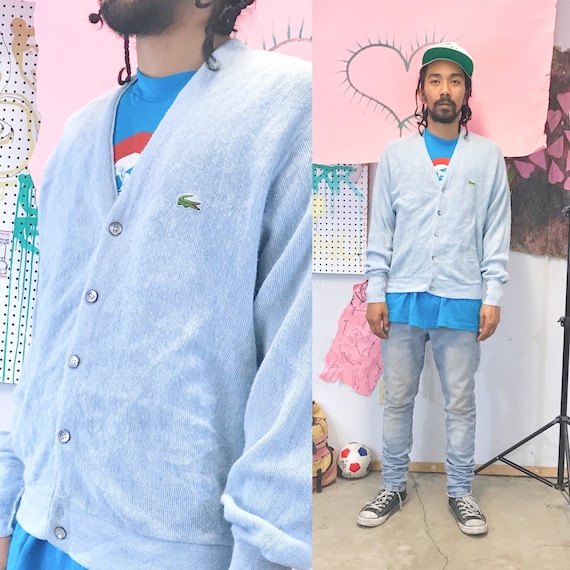 Vintage lacoste cardigan powder blue baby blue size medium