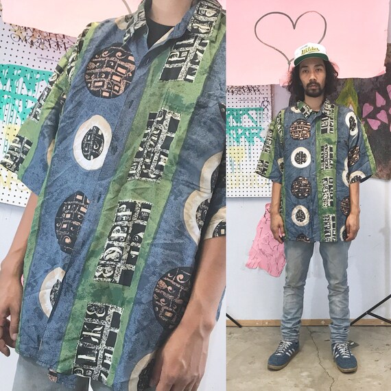 Vintage loud print silk shirt all over print 1990s 1980s thin shirt size xl fresh prince