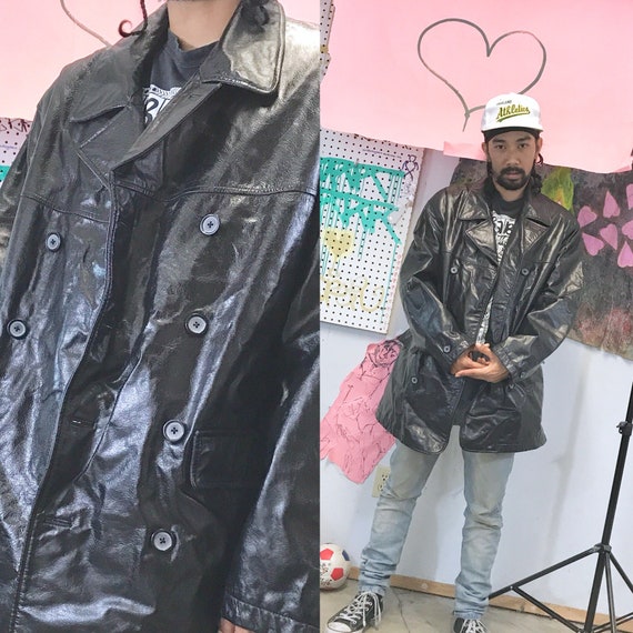 Vintage leather trench coat kenneth cole size large 1990s 1980s the matrix