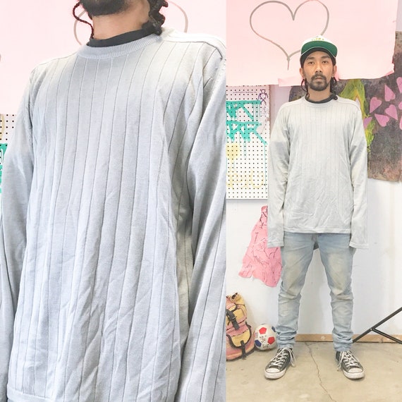 Vintage ribbed sweater knit 1990s 1980s size xl grey