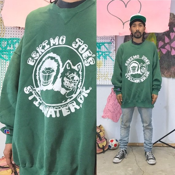 Vintage oversized sweatshirt eskimo joes green size xxl 1990s 1980s