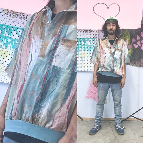 Vintage loud shirt all over print 1990s 1980s rayon shirt size xl