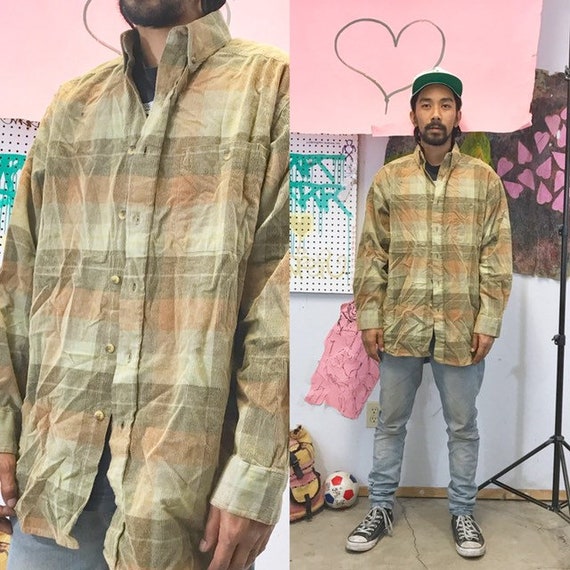 Vintage plaid shirt brown size medium 1990s 1980s grunge oxford