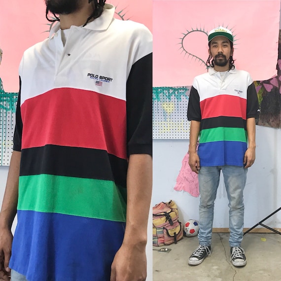Vintage Polo Multi Colored Polo Ralph Lauren Striped Large 1990s 1980s