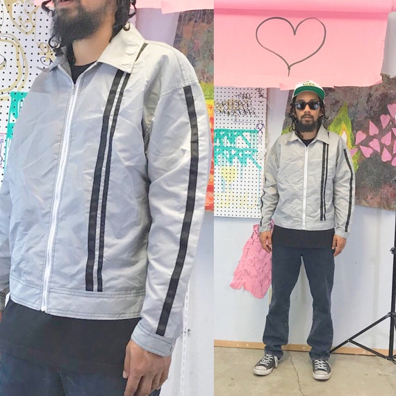 Vintage coach jacket skater jacket 1990s size medium silver grey 1980s