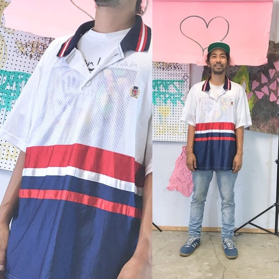 Vintage tommy hilfiger bootleg 1990s 1980s mesh athletic jersey collar rugby size l