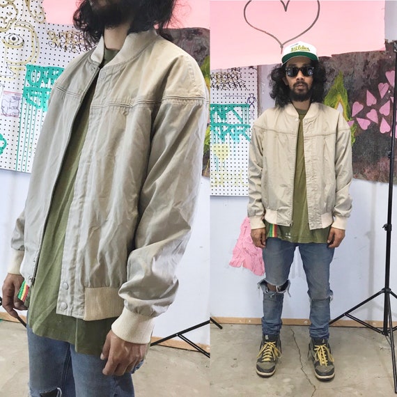 Vintage 1980's tan khaki bomber jacket windbreaker size large