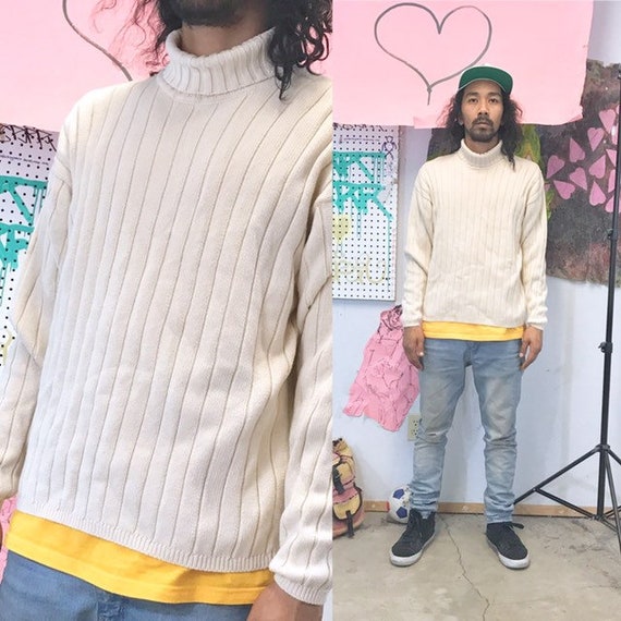 Vintage knit turtleneck ribbed 1990s 1980s size large cotton