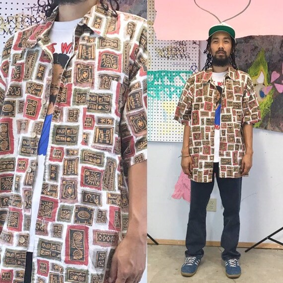 Vintage bugle boy shirt all over print shirt size large 90s encino man saved by the bell