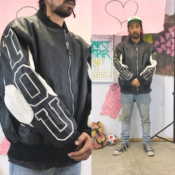 Vintage motorcycle jacket IOU 1980's black white colorblock size xl pelle pelle