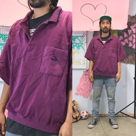 Vintage polo shirt velour purple burgundy 1990s size xl 1980s