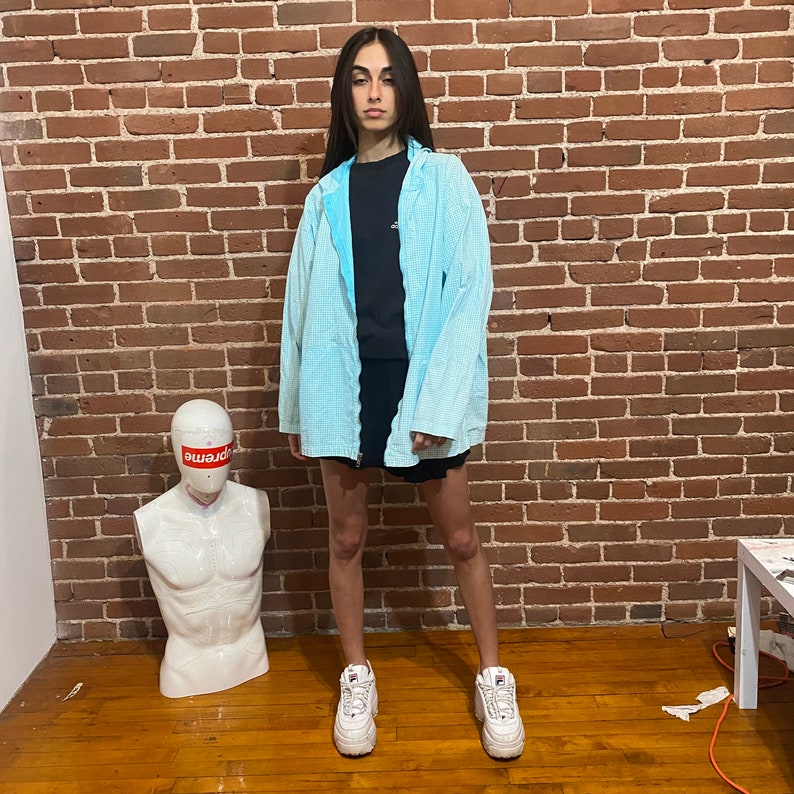 vintage plaid jacket windbreaker hoodie blue green 1990s