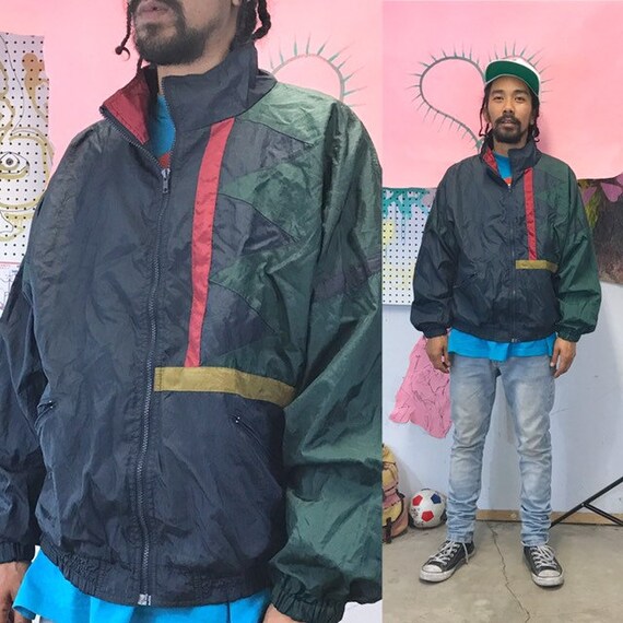 Vintage windbreaker jacket colorblocked size medium 1990s 1980s