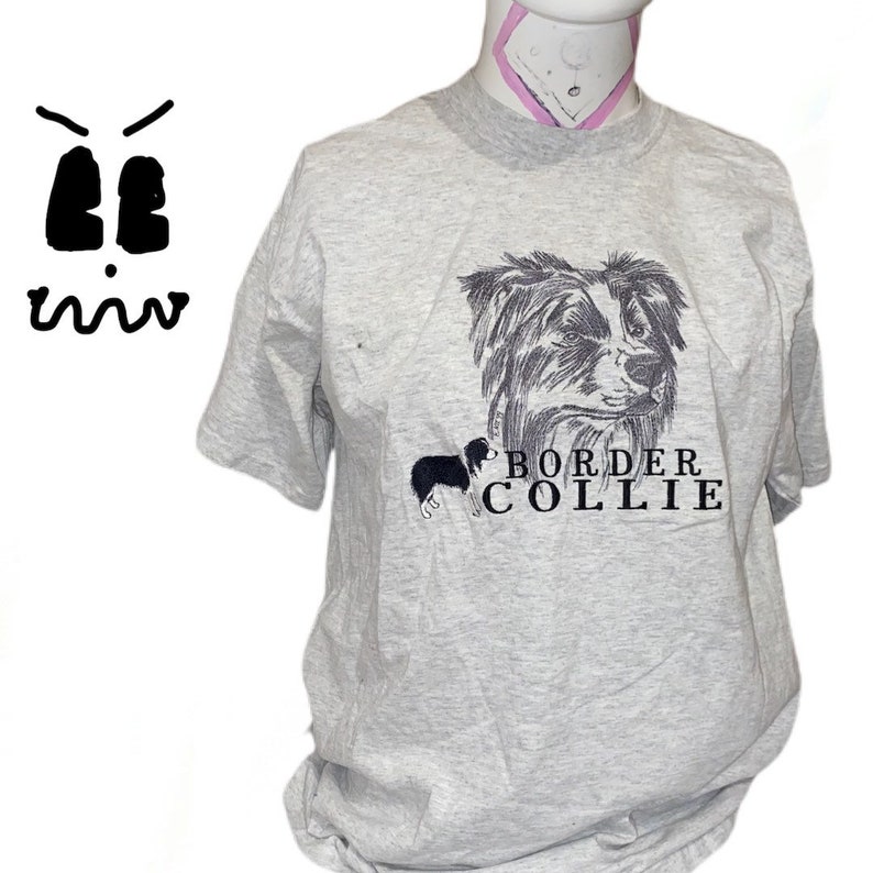 90\u2019s border collie tshirt embroidered heather grey