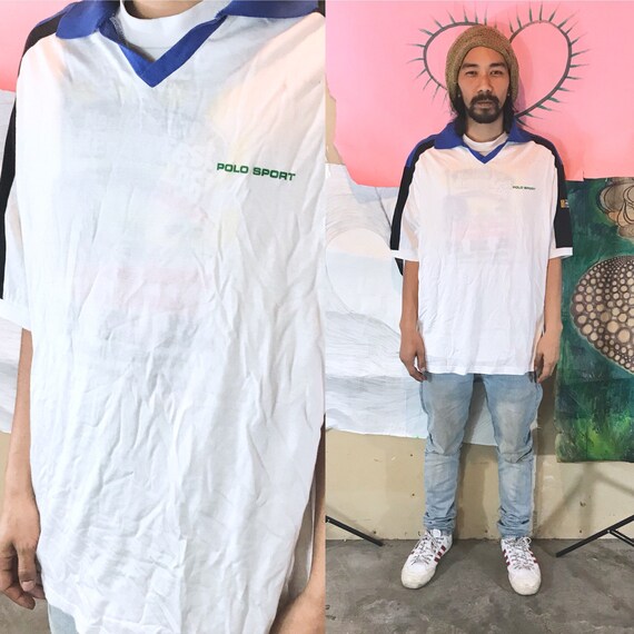 Vintage Polo Sport Polo White Blue Accent XL 1990s 1980s