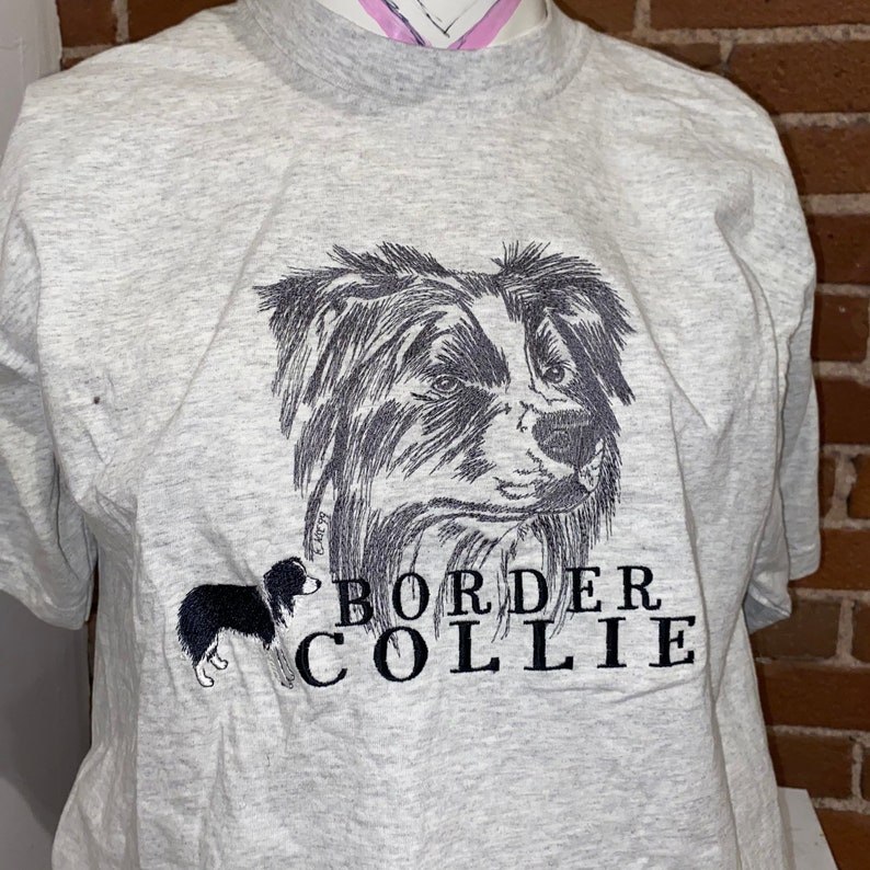 90\u2019s border collie tshirt embroidered heather grey
