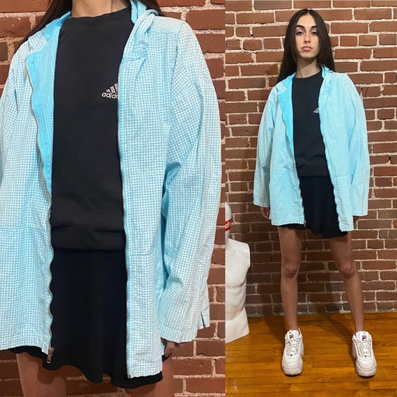 vintage plaid jacket windbreaker hoodie blue green 1990s