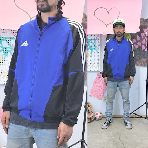 Vintage adidas track jacket late 90's 1990s 1980s blue black size medium