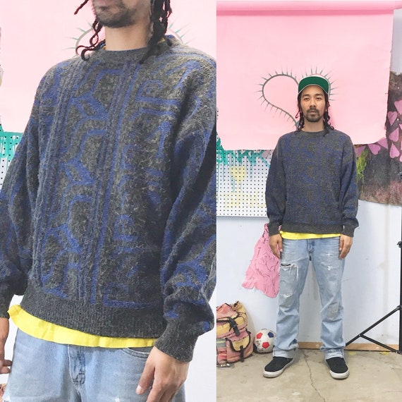 Vintage Acrylic Sweater By InPrivate Gray Large 1980s 1990s