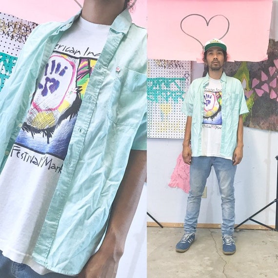 vintage polo jeans shirt mint green 1990s 1980s 90