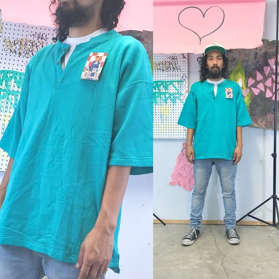 Vintage henley t-shirt 1980's deadstock blank basic boxy tee oversized 1990s size xl