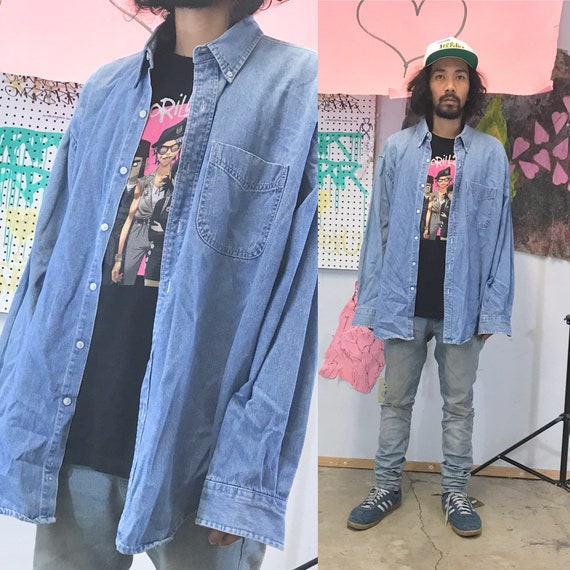 Vintage denim shirt ll bean work shirt 1990s 1980s size medium