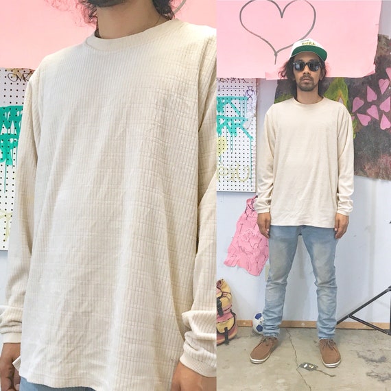 Vintage sweater cream ribbed knit 1990s 1980s size large