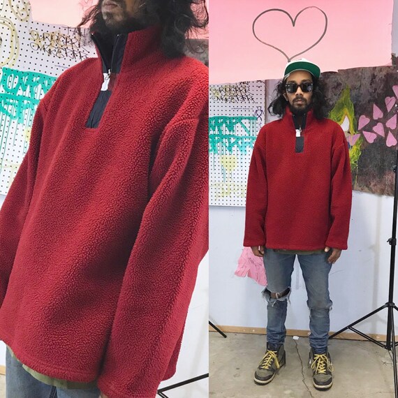 Vintage tommy hilfiger red fleece quarter zip size medium y2k
