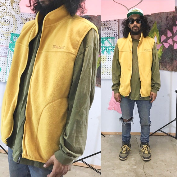 Vintage y2k yellow fleece vest spalding size large 1990s size medium