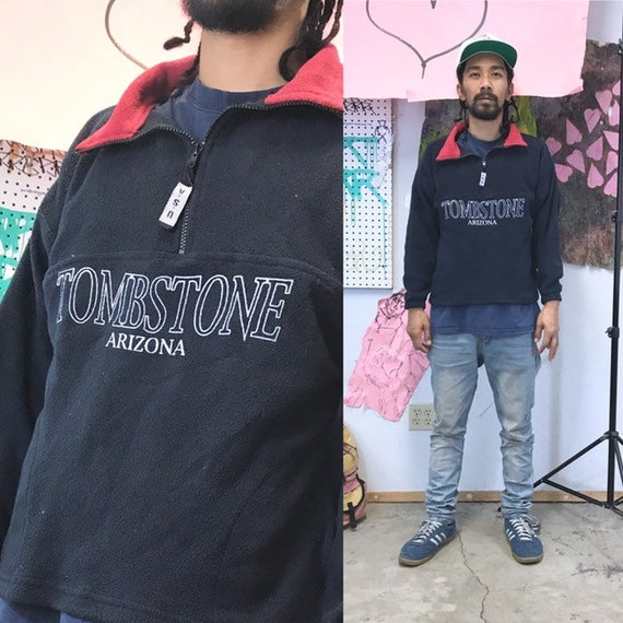 Vintage fleece sweatshirt blue tombstone size medium 1990s 1980s