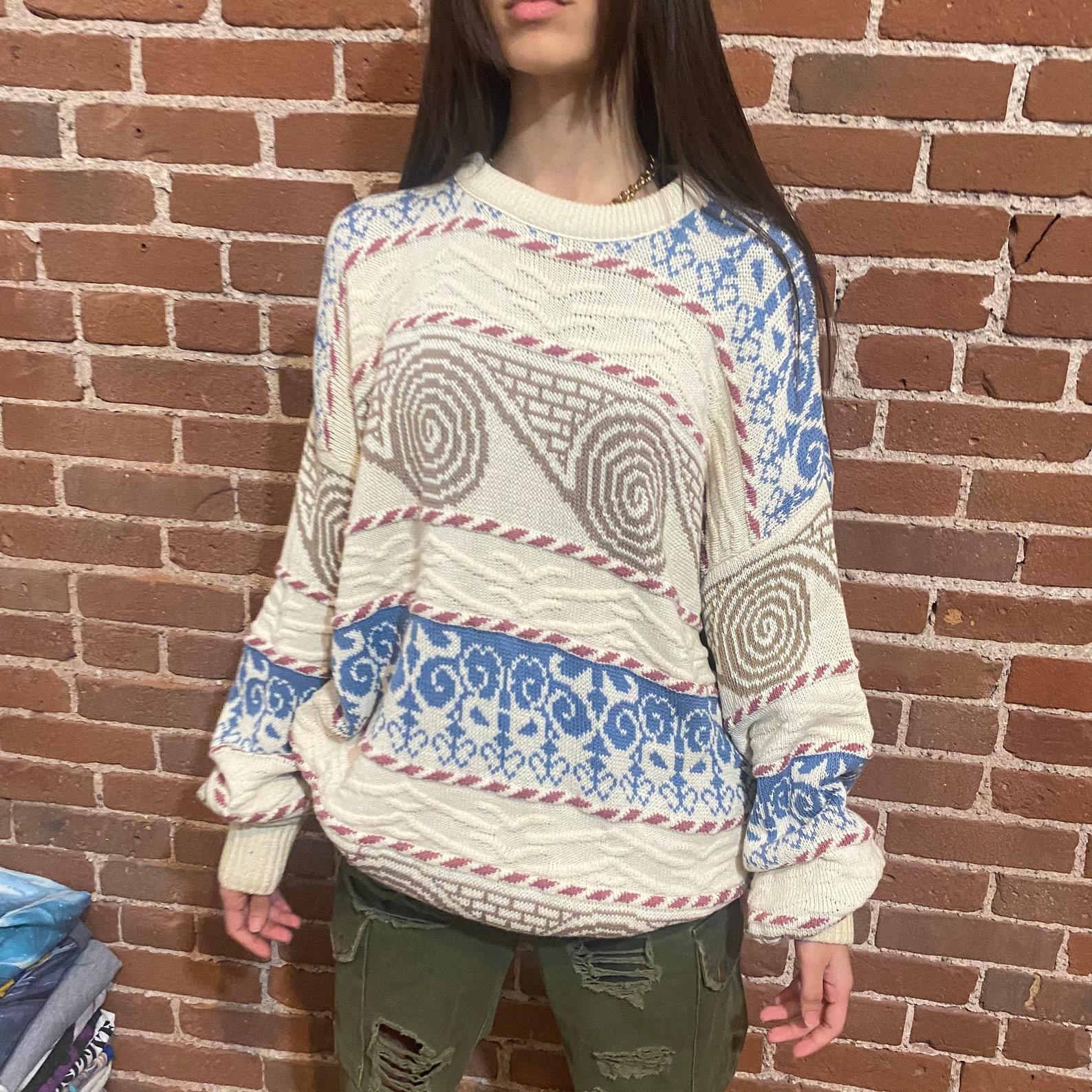 Vintage knit sweater cottagecore grandpa oversized knit Etsy