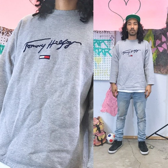 Vintage tommy hilfiger sweatshirt grey 1990s 1980s size large