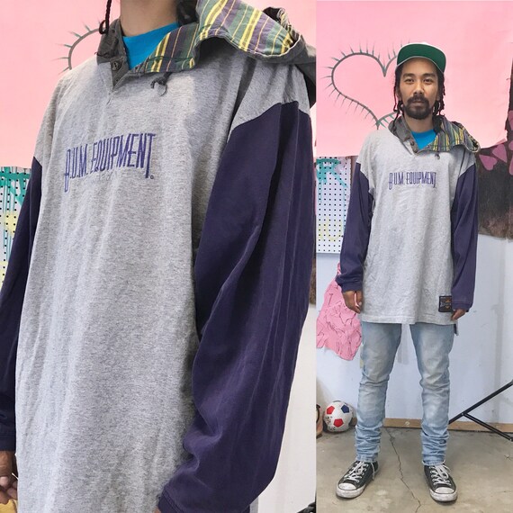 Vintage B.U.M. Equipment Gray Plaid Lined Hoodie XL 1990s 1980s