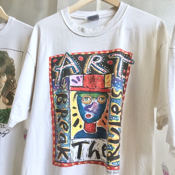 Vintage fred babb t-shirt art breaks the rules white t-shirt 1990s 1980s