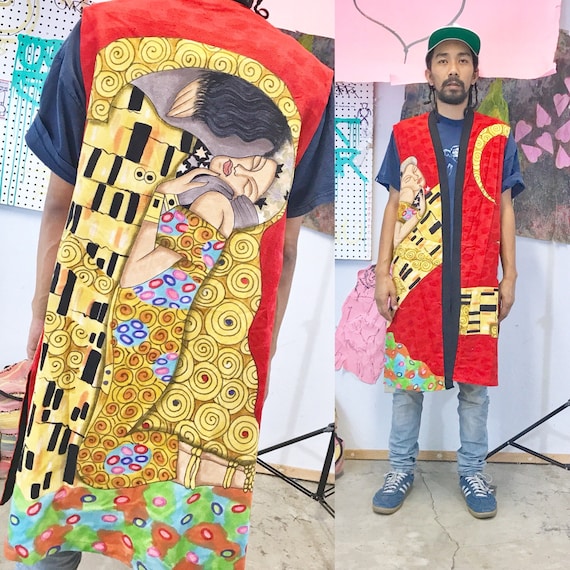 Vintage dilemma art robe 1990s 1980s kimono hand painted