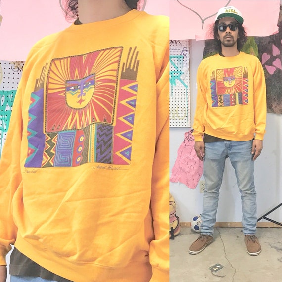 Vintage sweatshirt sun god artwork yellow 1990s 1980s size large