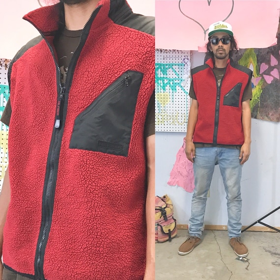 Vintage tommy hilfiger red fleece vest 1990s 1980s size xl