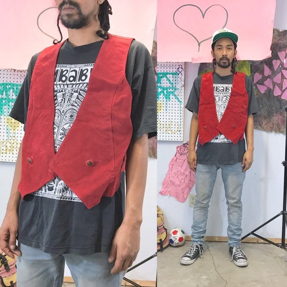 Vintage suede vest red forenza size medium 1980s 1990s