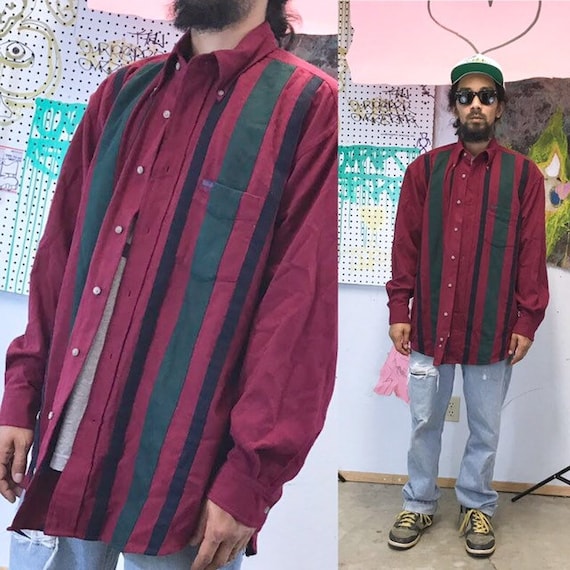 Vintage faconnable maroon button up shirt striped early 90s cross colours karl kani