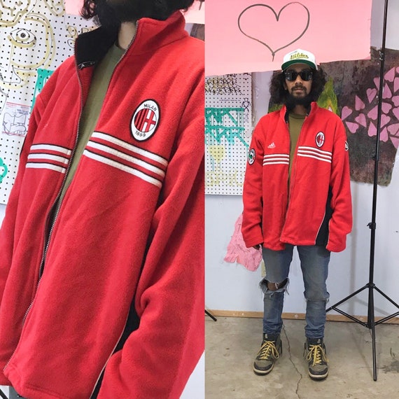 Vintage AC Milan Jacket fleece adidas soccer football jacket size xl