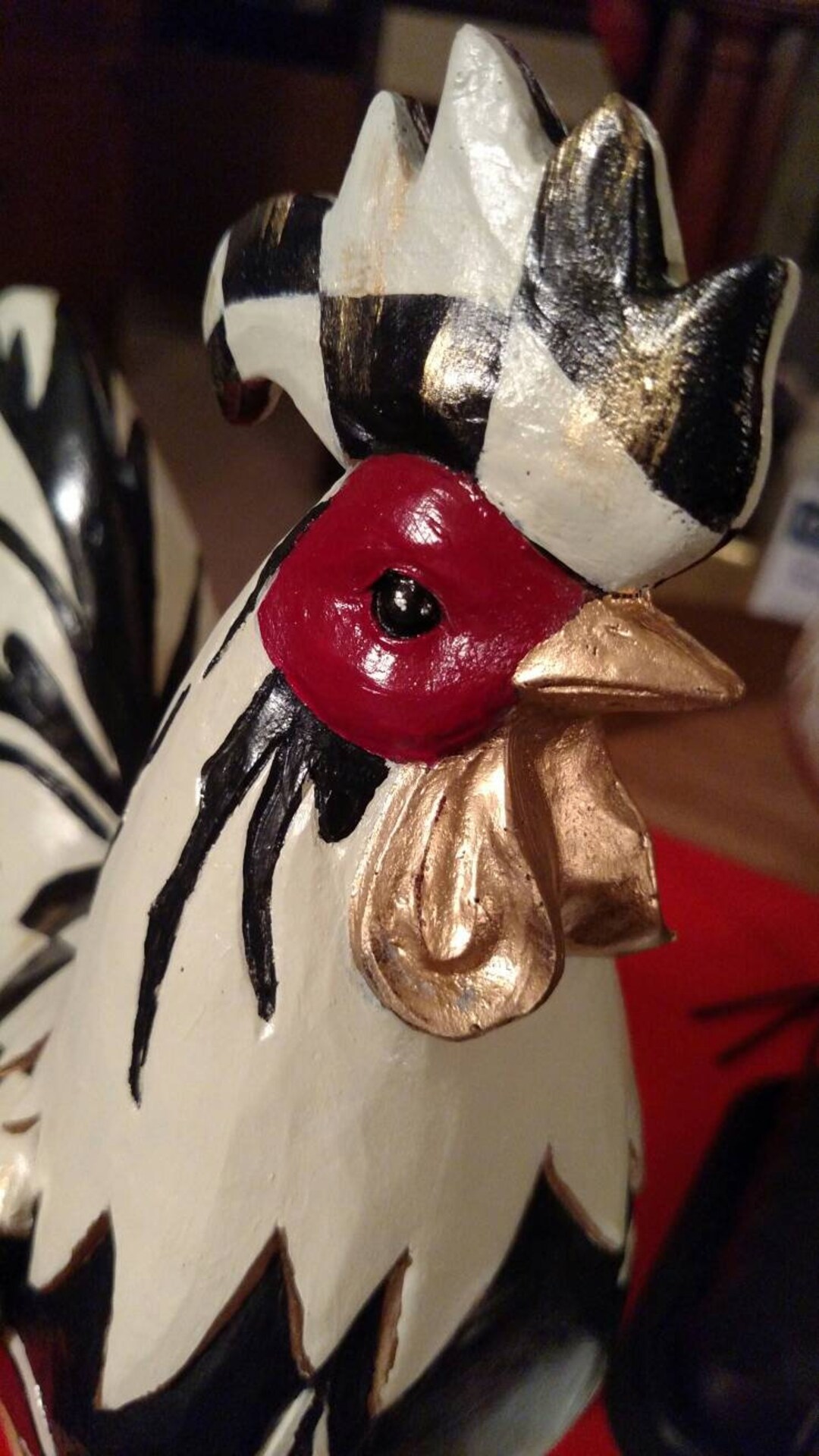 My Whimsical Painted Rooster ..black and White Checks... Elegant ...