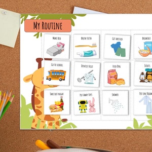 Dagelijkse routine voor kinderen. Uitgesneden activiteitenkaarten. Activiteitenkaart voor kinderen. Visuele activiteitengrafiek. Routineschema voor kinderen. Afdrukbare activiteiten