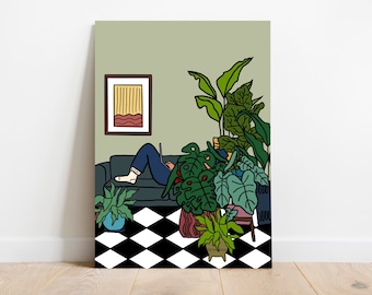 Plant Lady Digitaldruck | Pflanzen Kunst | Herunterladbarer Druck | Illustration | Pflanzenwandkunst | Pflanzen Illustration | Zimmerpflanzen, Zimmerpflanzen