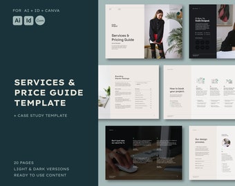 Service and Pricing Guide Template (BONUS Case Study Template) | Canva + Adobe Illustrator + InDesign